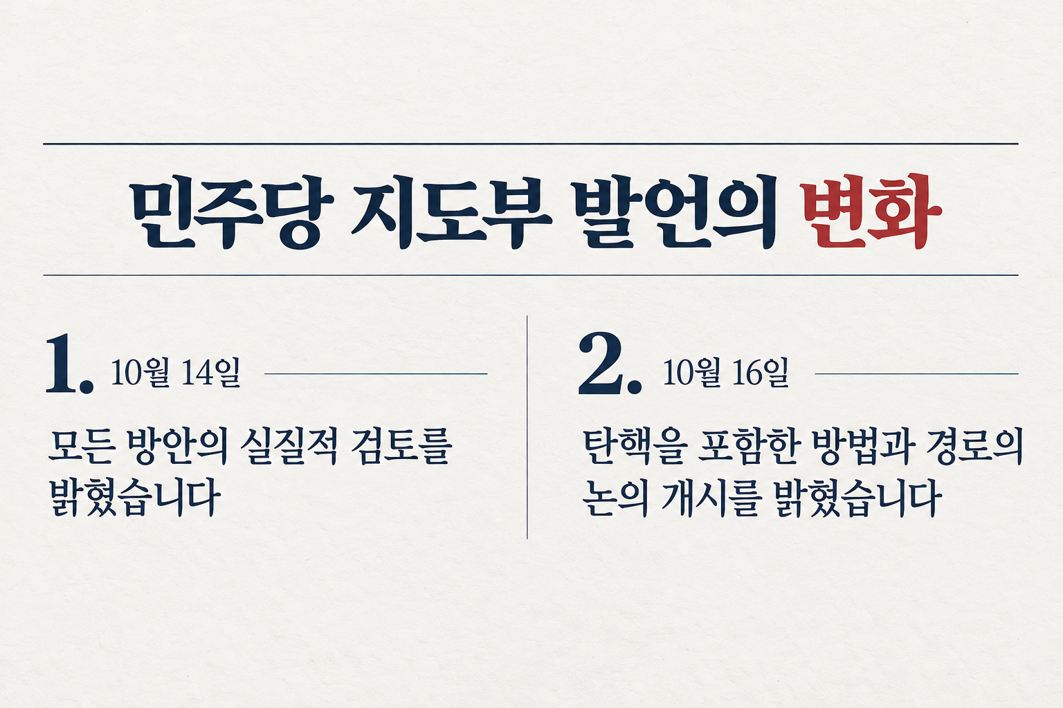 14일의 방안 검토 발언이 16일 탄핵을 포함한 논의 개시 발언으로 이어졌습니다. (자료: 뉴스핌)